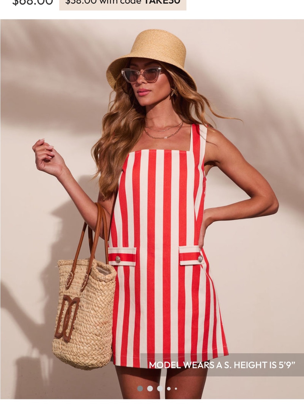 Striped Red & White Square-Neck Swim Cover-Up Dress
